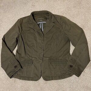 Eddie Bauer Womens 12 Legend Wash Blazer Jacket Buttons Olive Green 100% Cotton